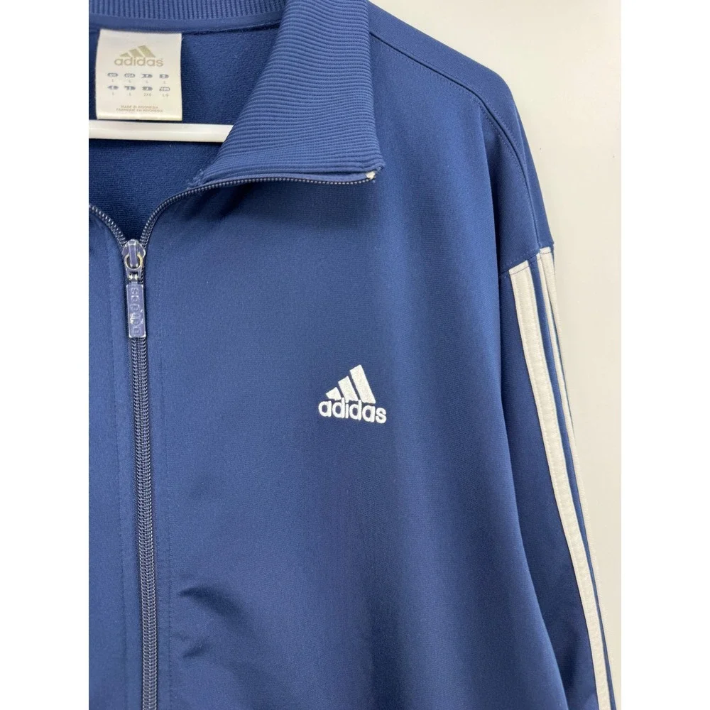 Y2K Adidas‎ Mens Navy Blue 3-Stripe Tracksuit Set Jacket Pants Size L 2005